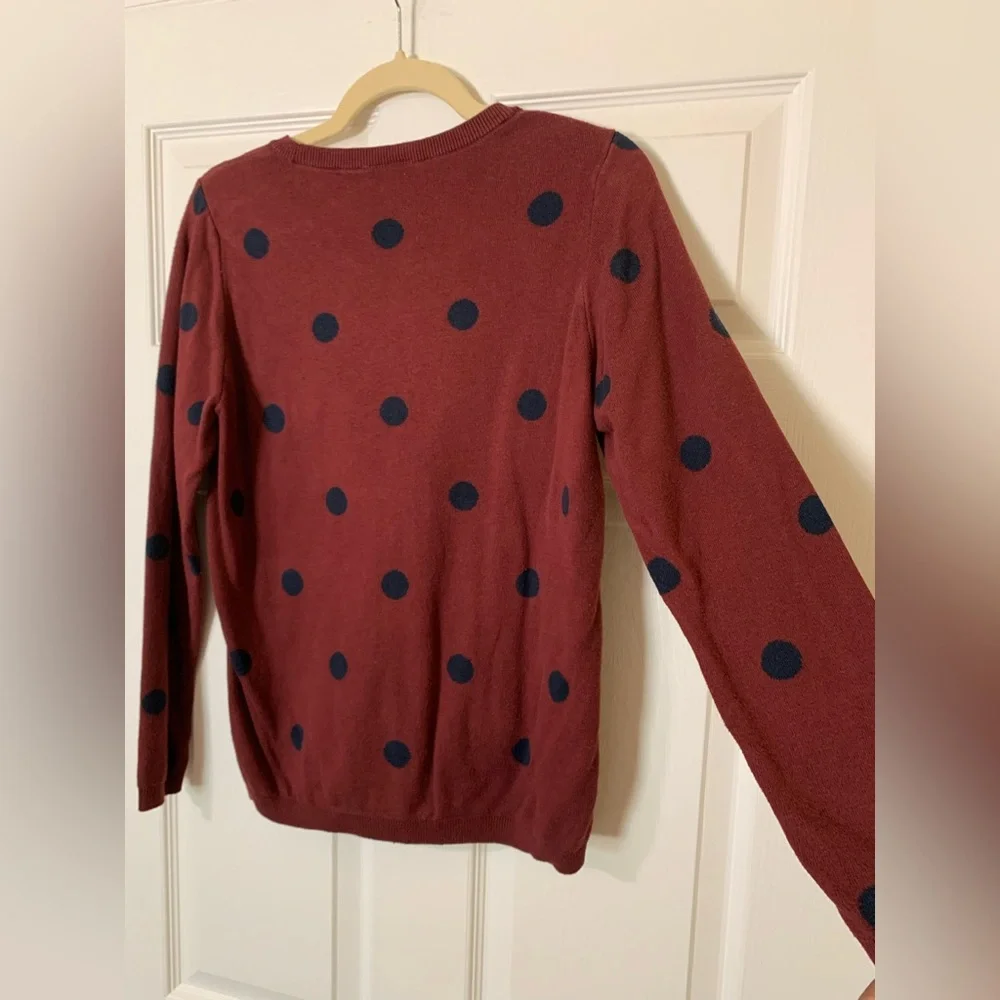 Ann‎ Taylor Burgundy and Navy Polka Dot Sweater Large Casual Preppy Academia